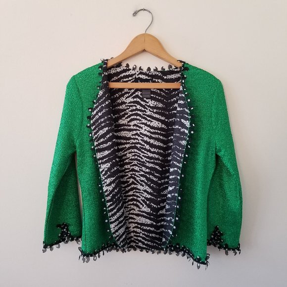 berek Jackets & Blazers - Berek Reversible Two Jackets in One Popcorn Fabric Zebra Print & Green Blazer
